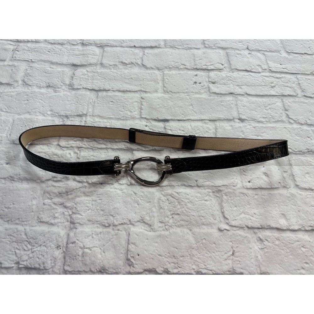Croc Embossed Adjustable Belt Womens 37 Blackโ Excellent Teardrop Hook Buckle